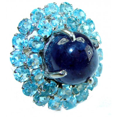 Natural Sapphire 28.5 carat Sapphire Aquamarine .925 Sterling Silver handcrafted ring size 6 1/4