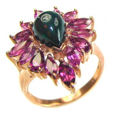 A COSMIC POWER Genuine 4.2 carat Black Opal 14K Rose Gold over .925 Sterling Silver handmade Ring size 8