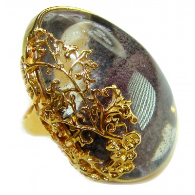 Huge Magic genuine Phantom Quartz 18K Gold over .925 Sterling Silver handmade Cocktail Ring s. 7