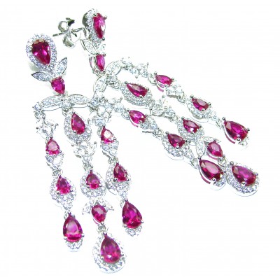 Pure Luxury 18.2 carat natural Ruby .925 Sterling Silver handmade Long Statement earrings