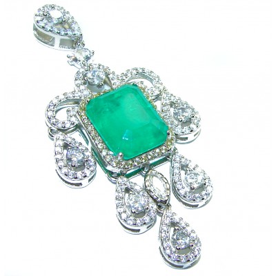 Luxurious 12.3 carat Emerald White Sapphire .925 Sterling Silver handcrafted handcrafted pendant
