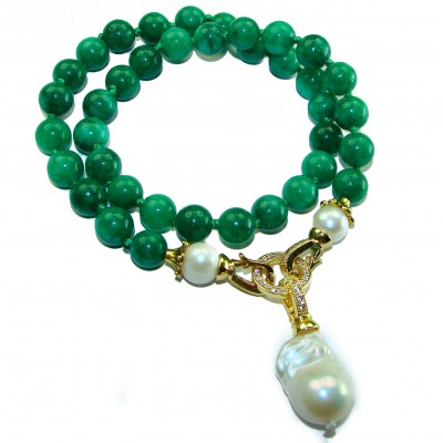Exquisite Beauty authentic Jade 14K Gold over .925 Sterling Silver handcrafted necklace