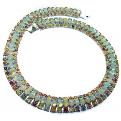 Earth Treasure Authentic 282.8 carat Golden Ethiopian Opal multicolor Sapphire .925 Sterling Silver handcrafted Necklace
