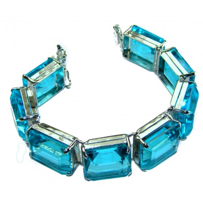 Seaside 255.5 carat Swiss Blue Topaz .925 Sterling Silver handmade Statement Bracelet