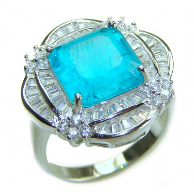 7.6 ctw Colombian Emerald .925 Sterling Silver handcrafted Statement Ring size 7
