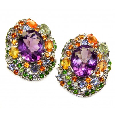 LUXURIOUS 11.8 carat authentic Amethyst 14K WHITE Gold over .925 Sterling Silver handcrafted earrings