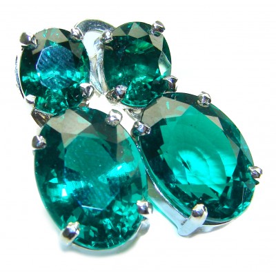 Incredible genuine 21.5 carat Emerald .925 Sterling Silver handcrafted Earrings