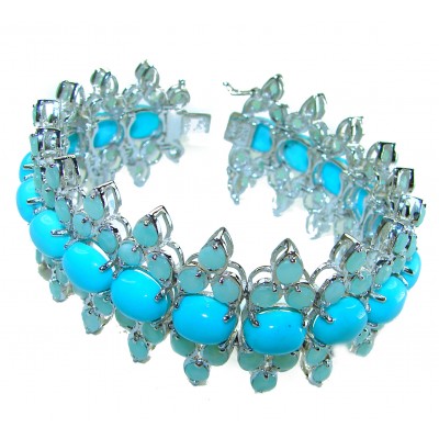 Luxurious one of a kind 55.8 carat Sleeping Beauty Turquoise Emerald .925 Sterling Silver handmade Bracelet