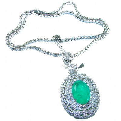 Rare - Precious Natural 18.5 carat Emerald .925 Sterling Silver handmade Large Statement necklace