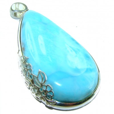 Very heavy 48.9 grams Natural Larimar from Dominican Republic .925 Sterling Silver handcrafted pendant