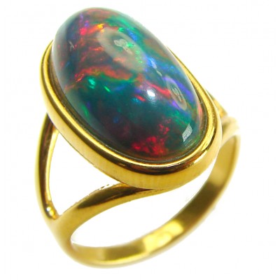 A Milky Way Genuine 9.9 carat Black Opal 18K Gold over .925 Sterling Silver handmade Ring size 6 1/4