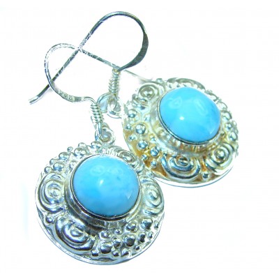 Caribbean Beauty Genuine 7.5 carat Blue Larimar .925 Sterling Silver handmade earrings