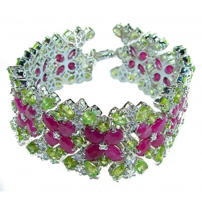 Carmen Lucia natural 285.8 carat Ruby Peridot .925 Sterling Silver handmade Statement Bracelet