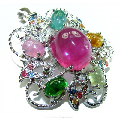 Valentina - authentic 8.5 carat pink Brazilian Tourmaline .925 Sterling Silver handcrafted Statement Pendant - Brooch