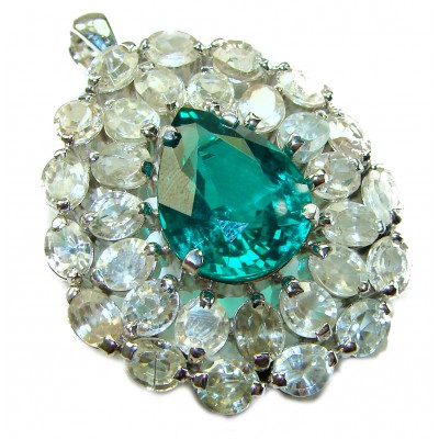 Gift of Nature 15.5 carat Green Emerald .925 Sterling Silver handcrafted pendant - brooch
