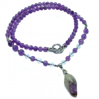 A Stone of Peace authentic rough Amethyst .925 Sterling Silver 24 inches long handmade Bohemian Style necklace