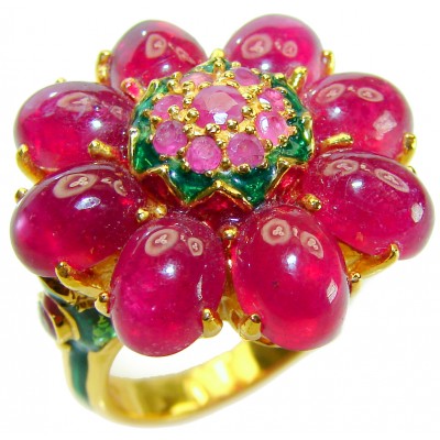 Royalty - natural 18.5 carat Ruby 18K Gold over .925 Sterling Silver handmade Statement Ring size 6