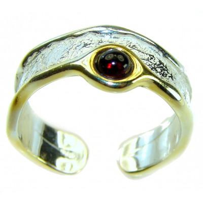 A COSMIC POWER Genuine 0.5 carat Black Opal 18K Gold over .925 Sterling Silver handmade Ring size 6