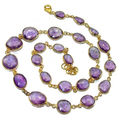 Purple Rose authentic 59.8 carat authentic Amethyst 14K Gold over .925 Sterling Silver handcrafted Station necklace
