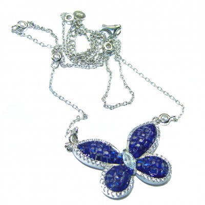 Great Masterpiece Butterfly genuine 12.5 carat Sapphire .925 Sterling Silver handmade necklace
