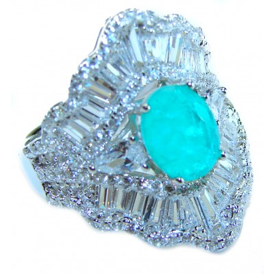 Luxurious oval Cut 4.5 ctw Paraiba Tourmaline .925 Sterling Silver handcrafted Statement Ring size 8 1/4