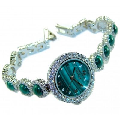 Precious Authentic Malachite .925 Sterling Silver handmade Bracelet Watch