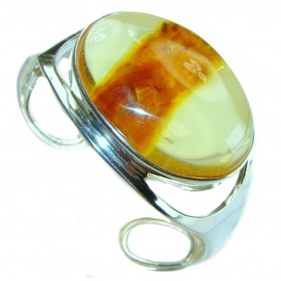 Huge Genuine Golden Baltic Amber .925 Sterling Silver handcrafted Bracelet / Cuff
