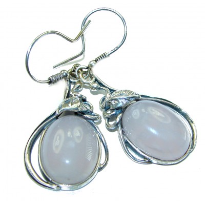 authentic 14.2 carat Rose Quartz .925 Silver handcrafted Statement earrings