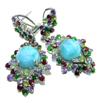 Discover the captivating allure of Genuine Caribbean Larimar .925 Sterling Silver STATEMENT earrings
