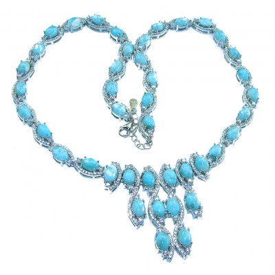 Caribbean Beauty Genuine 58.5 carat Blue Larimar lab grown Diamond .925 Sterling Silver handmade Necklace