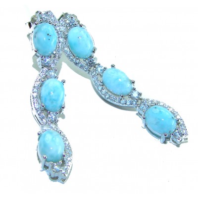 Caribbean Beauty Genuine 11.5 carat Blue Larimar lab grown Diamond .925 Sterling Silver handmade earrings