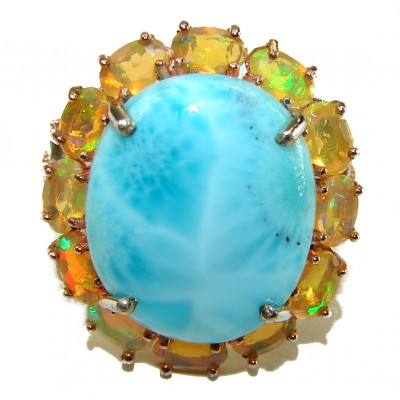 Precious authentic 14.5 carat Blue Larimar Ethiopian Opal .925 Sterling Silver handmade ring size 8 1/4