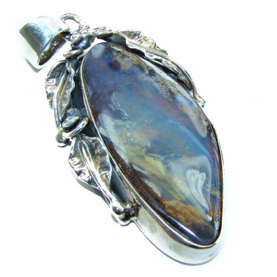 Authentic 65.2 carat Australian Boulder Opal .925 Sterling Silver handmade Pendant
