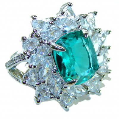 Luxurious 6.5 ctw Colombian Emerald .925 Sterling Silver handcrafted Statement Ring size 6 1/2