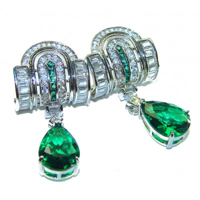 Art Deco - Very Unique 6.5 carat Colombian Emerald .925 Sterling Silver handcrafted earrings