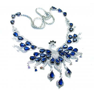 55.2 carat Graceful Swan Natural Sapphire .925 Sterling Silver handcrafted Statement necklace