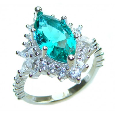 Luxurious 6.5 ctw Marquise cut Colombian Emerald .925 Sterling Silver handcrafted Ring size 6