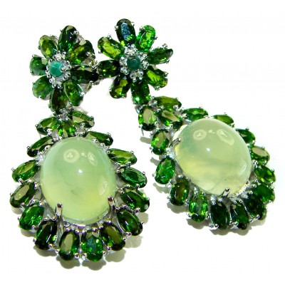 Wise Bliss Authentic 21.5 carat Prehnite Chrome Diopside .925 Sterling Silver handmade earrings