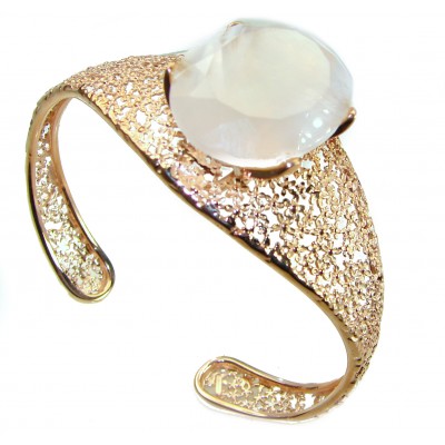 Vintage Beauty Genuine 38 carat Brazilian Rose Quartz Rose quartz 18K Gold over .925 Sterling Silver handcrafted Bracelet / Cuff