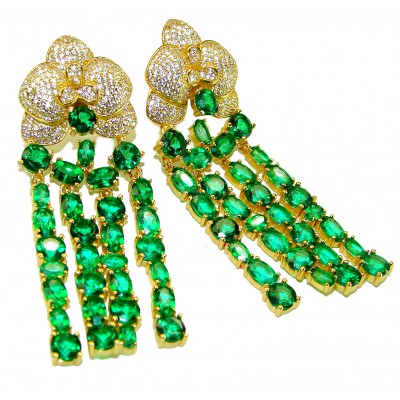 Special design! Authentic 38.5 carat Chrome Diopside 18K Gold over .925 Sterling Silver handmade earrings