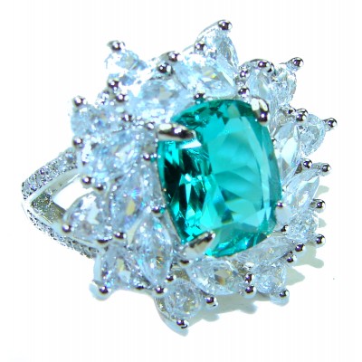 Luxurious 6.5 ctw Colombian Emerald .925 Sterling Silver handcrafted Statement Ring size 6 1/4