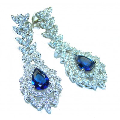 Luxurious 5.5 carat Sapphire White Topaz .925 Sterling Silver handcrafted earrings