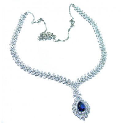 Luxurious 22.4 carat Sapphire White Topaz .925 Sterling Silver handcrafted necklace