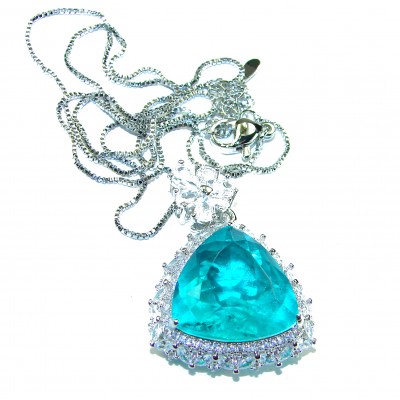 King of the Ocean - trillion cut 12.5 carat Paraiba Tourmaline .925 Sterling Silver handcrafted necklace
