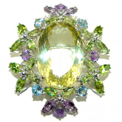 Vintage Design Genuine 32.5 carat Citrine .925 Sterling Silver handmade Pendant Brooch