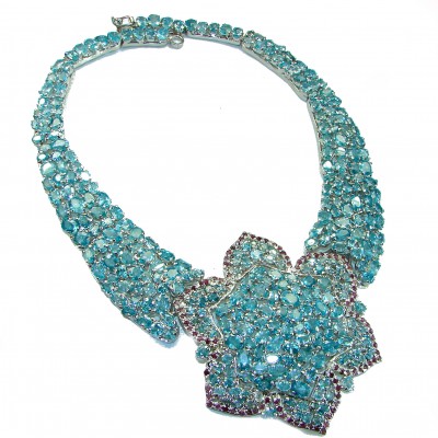 Bold and Blue 455.5 carat genuine Swiss Blue Topaz Ruby .925 Sterling Silver handmade Large Statement necklace
