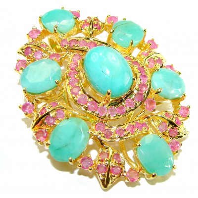 Good fortune and prosperity - Genuine 29.5 carat Chrysoprase Ruby 18K Gold over .925 Sterling Silver handcrafted Pendant Brooch
