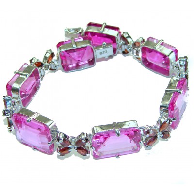 Luxurious 110.4 carat Fuchsia authentic Pink Sapphire .925 Sterling Silver handcrafted Bracelet