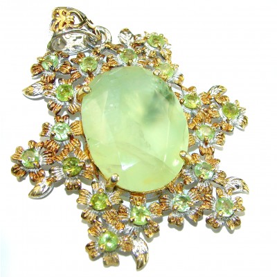Back to Nature 18.2 carat Prehnite 2 tones .925 Sterling Silver handmade Pendant