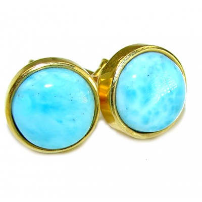 Precious Blue Larimar 10 mm .925 Sterling Silver handmade stud earrings